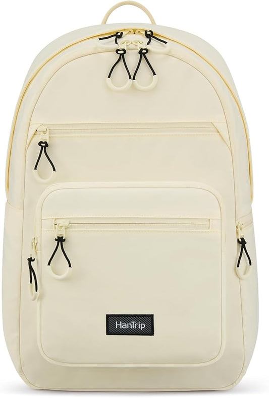 Carry On Travel Backpack For Women, 18 Inch Water Resistant Large Backpack Lightweight Bookbag For Men, 8x14x18 Personal Item Bag Casual Daypack Backpacks For Work Office Commuter (Offwhite)