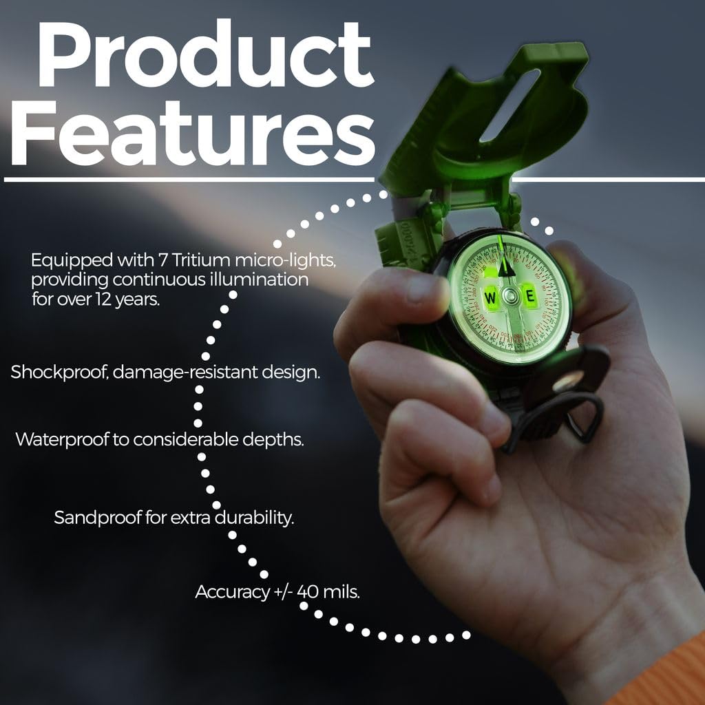 Cammenga 3H Tritium Military Lensatic Compass with Pouch, Olive Drab