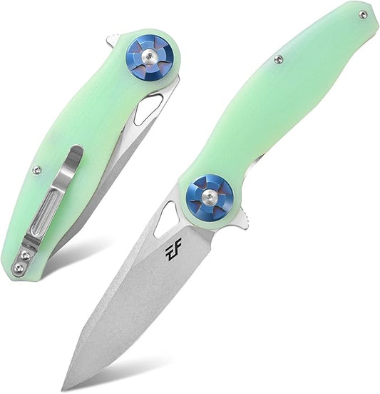 Eafengrow EF76 Ball Bearing Folding Knife for Camping EDC Pocket Knife with G10 Handle & D2 Stone-washed Blade Hunting Outdoor Tool (EF76-jade)