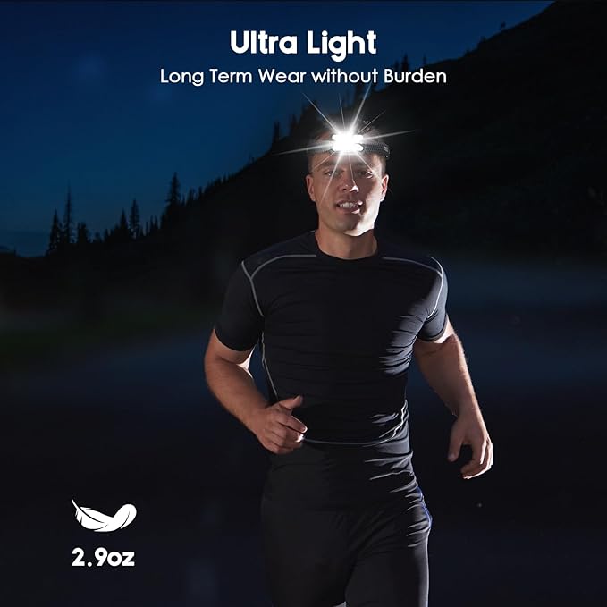 Rechargeable Headlamp,2 Pack 2500 Lumen Bright 5 Led Headlamp,14 Modes Adjustable Motion Sensor Headlight with Red Light for Adults& Kids,USB C Waterproof Head Flashlight for Outdoor Hiking