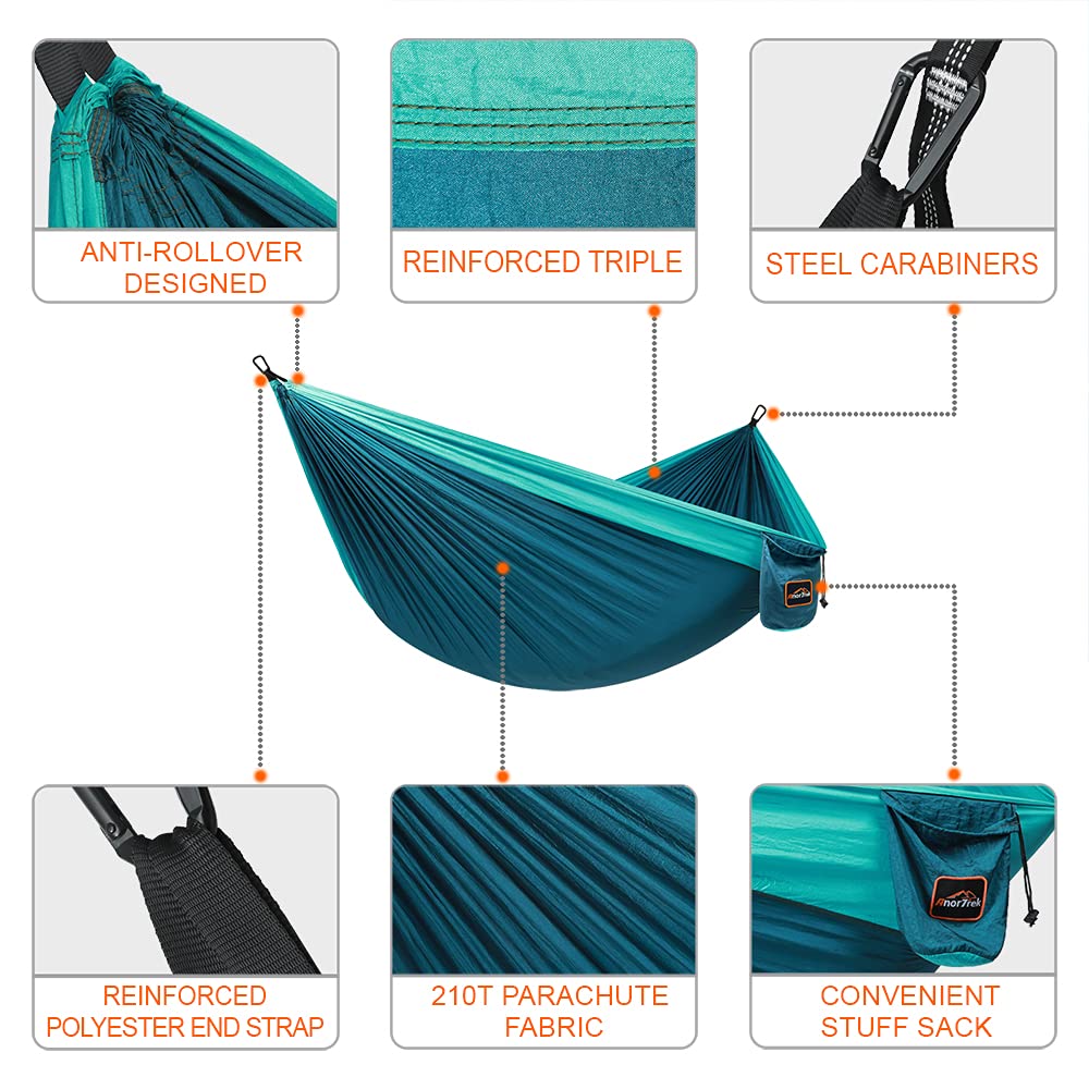 AnorTrek Camping Hammock, Super Lightweight Portable Parachute Hammock with Two Tree Straps Single