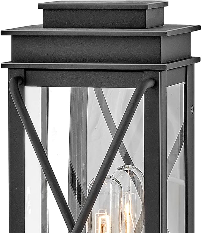 Hinkley Montecito Medium Wall Mount Outdoor Lantern - Modern, 1-Light, Aluminum, Clear Glass - Museum Black Finish