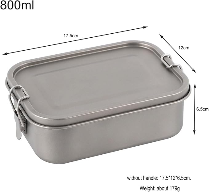 800ml Titanium Lunch Box with Leak-Proof Lid Camping Cookware Lightweight Outdoor Cooking Pan for Backpacking Hiking Picnic & Travel RT038T (without handle)