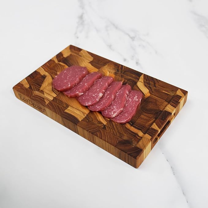 EcoDecors FSC Certified, Solid Teak Cutting Board, 10x6, Compact Reversible End Grain Wood Board for Snacks, Cheese, Garnish & Small Kitchen Prep