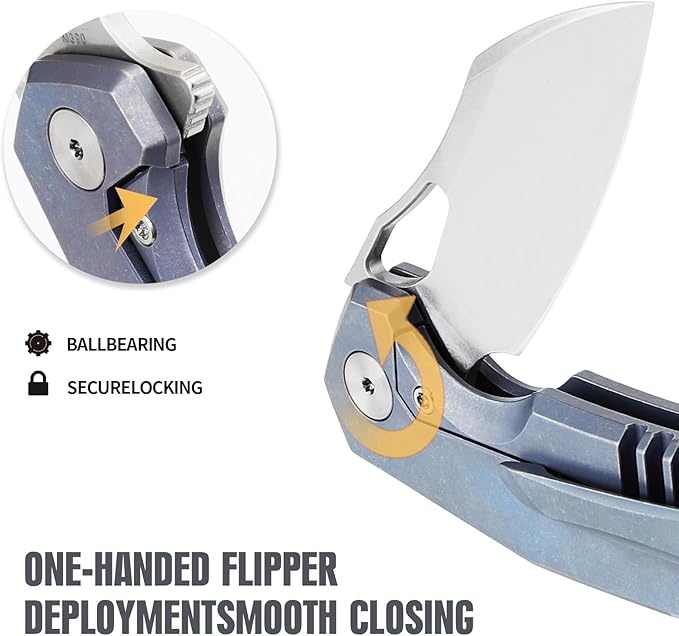 Folding Knife pocket knife EDC Knife With Clip Survival knife Camping knife - M390 Steel Titanium Handle - Outdoor Camping Survival Hunting knife with Sheath (Blue)