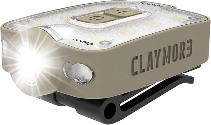 Claymore Capon 40B Tan Clip-On Cap Light ??USB-C Rechargeable 230LM LED Headlamp | 3 Light Modes 180° Adjustable Beam IP54 Water Resistant Up to 12 Hrs Runtime for Camping, Running, Outdoor