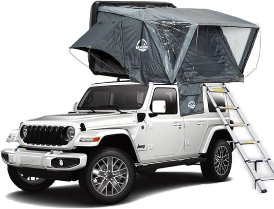 BIVVYY V2 Rooftop Hard Shell, Vehicle Mounted Pop Up Hardshell Roof Top Tent, Side Open Rooftop Tent with Rainflys for Van SUV Truck (3 Person)