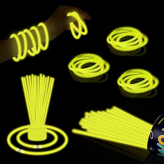 40 Pack 8??Yellow Glow Sticks Bracelet Necklaces Bulk with 40 Connectors Neon Glow In The Dark Party favors Supplies for Holiday Birthday Party Decoration (Yellow)