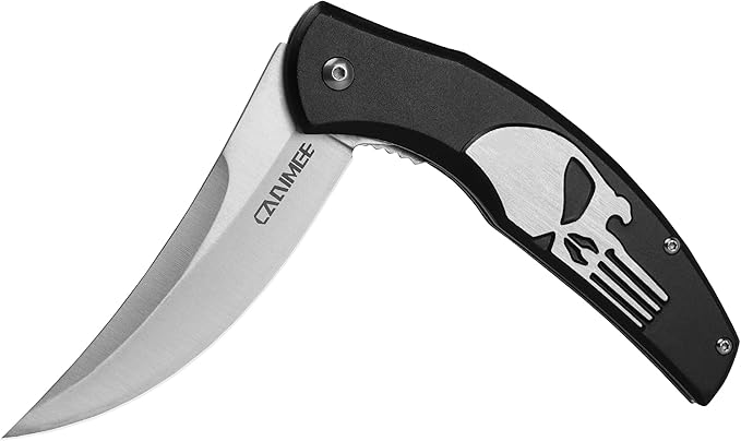 Tactical Folding Knife with upswept 440C High Carbon Stainless Steel Blade, Black Aluminum Handle, with Deep Carry Pocket Clip, Outdoor EDC Knife for Camping, Hiking, Fishing