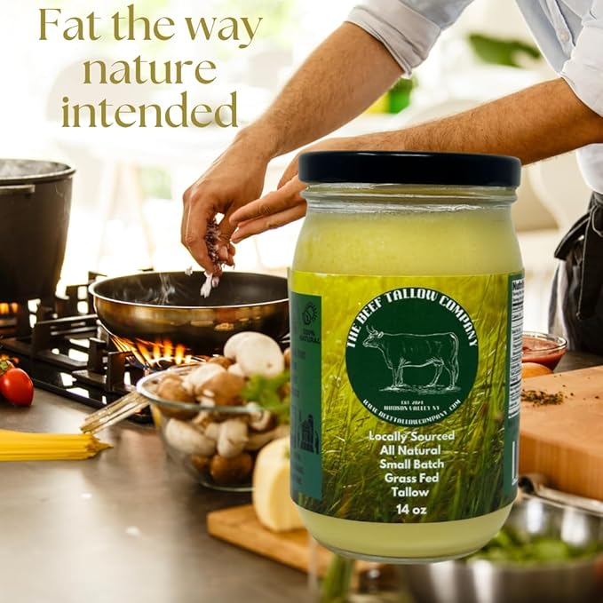 The Beef Tallow Company | 100% Small Batch Pasture Raised Beef Tallow | Glass Jar with saftey shrink seal| Locally Sourced and made in the Hudson Valley | All Natural Keto, Paleo friendly, No GMO (64 Fl Oz (Pack 1 of 1)) (64 oz)