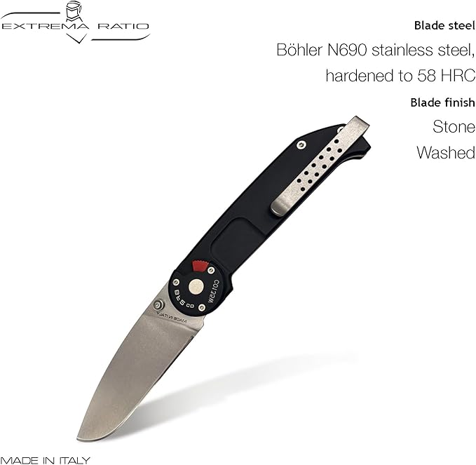 Extrema Ratio - BF2 CD (STONE WASHED), Folding Knife, Böhler N690 steel blade hardened to 58 HRC, stone-washed finish, anticorodal aluminum handle, reversible clip, Italian handcrafted precision