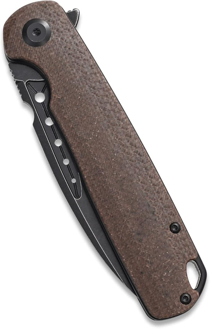 Sitivien ST131 Folding Knife,D2 Blade Micarta Handle EDC Tool Knife with Liner Lock for Outdoor Camping Hiking Fishing(Brown)