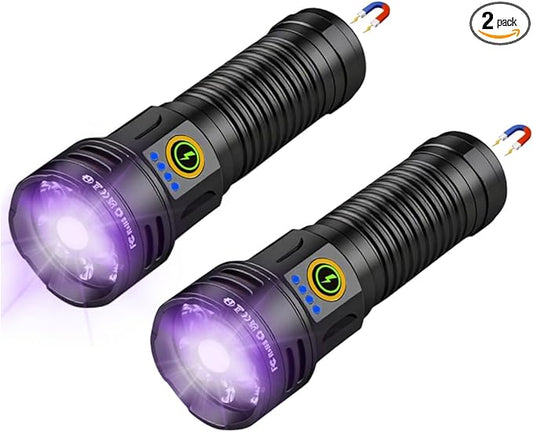 2-in-1 Powerful UV Flashlight & High Lumens Tactical Light, 7 Modes Rechargeable, 18H Runtime, IPX5 Waterproof for Pet Urine Detection, Curing Resin, Outdoor Emergencies, Scorpion Hunting 2 Packs