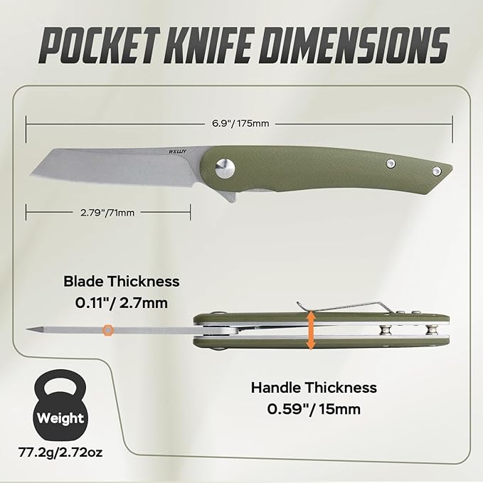 Folding Pocket Knife, 2.79??14C28N Steel Blade Micarta Handle Flipper Liner Lock Small Praxis EDC Folding Knife, Sharp Camping Outdoor Survival Knives for Men Women (Green)