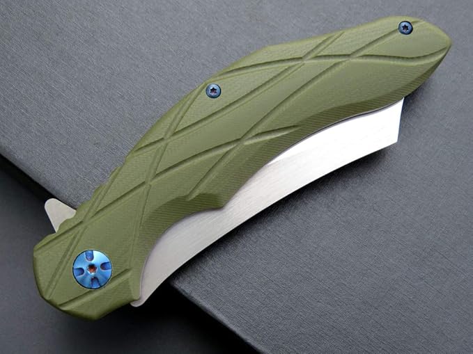 Eafengrow EF919 Folding Knife with Pocket Clip D2 Steel Blade G10 Handle EDC Tool Outdoor Knives for Camping Fishing Hiking(Green)