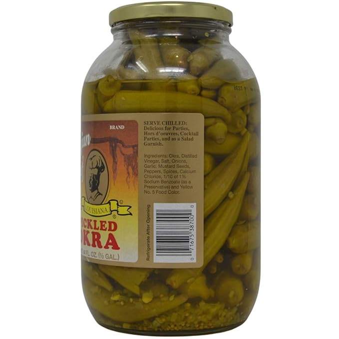Cajun Chef Pickled Okra 64oz - One Half Gallon (Pack of 1) - Great in Bloody Mary's - Versatile Garnish for Sandwiches, Salads, Martini's, Cheese Boards, and More