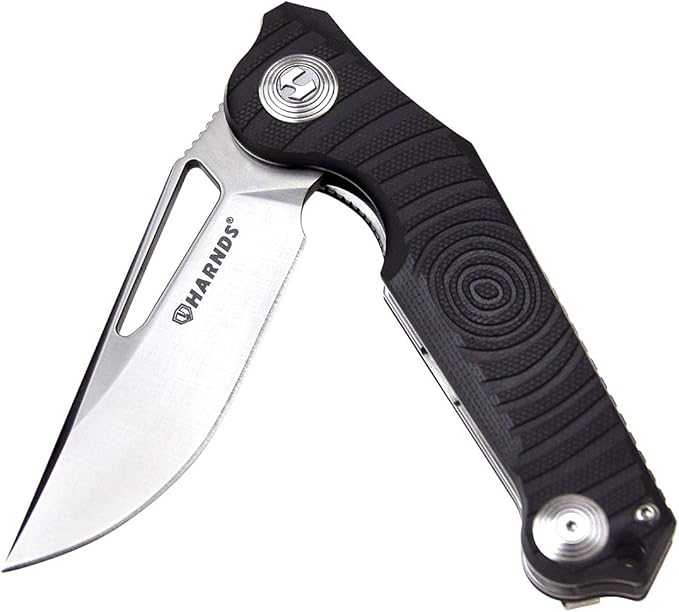 Harnds Time Folding Knife with Sandvik 14C28N Steel Blade Pocket Knife with G10 Handle Camping Knife with Pocket Clip (Black)