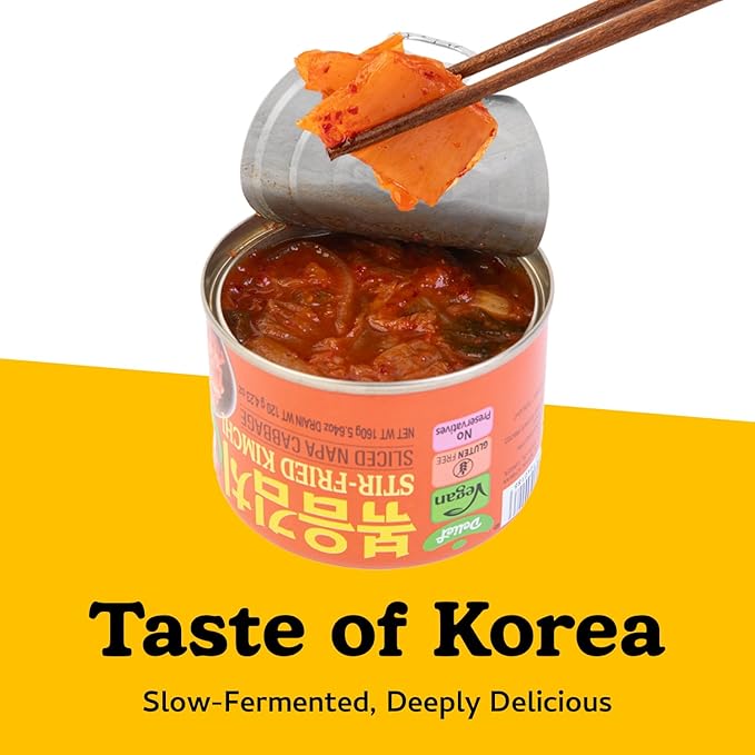 DELIEF Stir-Fried Cabbage Kimchi - Authentic Korean Cabbage, Vegan, Gluten-Free, Shelf-Stable Canned, No Preservatives, 5.64 oz/160 g (1 Pack)