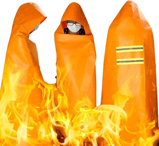 DIBBATU Fireproof Cloak, Fire Escape Cloak, Extra Big Fireproof Fiber Cape, Emergency Used as A Fire Blanket, Head Protection Fire Escape kit for Household, Office Home (Orange, 72 * 70in)