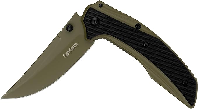Kershaw Olive Outright Folding Pocket Knife, 3 inch 8Cr13MoV Stainless Steel Blade, Pocketclip