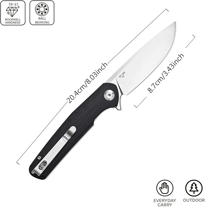 Sitivien ST102 Folding Knife, D2 Steel Blade+G10 Handle Pocket Knife, EDC Tool Knife for Outdoor, Camping, Hunting, Survival (Black) …