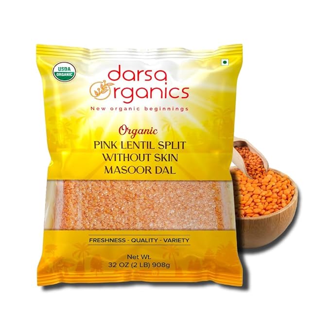 Darsa Organics Split Red Lentils (Masoor Dal) 2 lb |USDA Organic, Non-GMO, Gluten-Free Vegan, Kosher| Rich in Protein & Fiber | Great for Soups, Salads & Curries