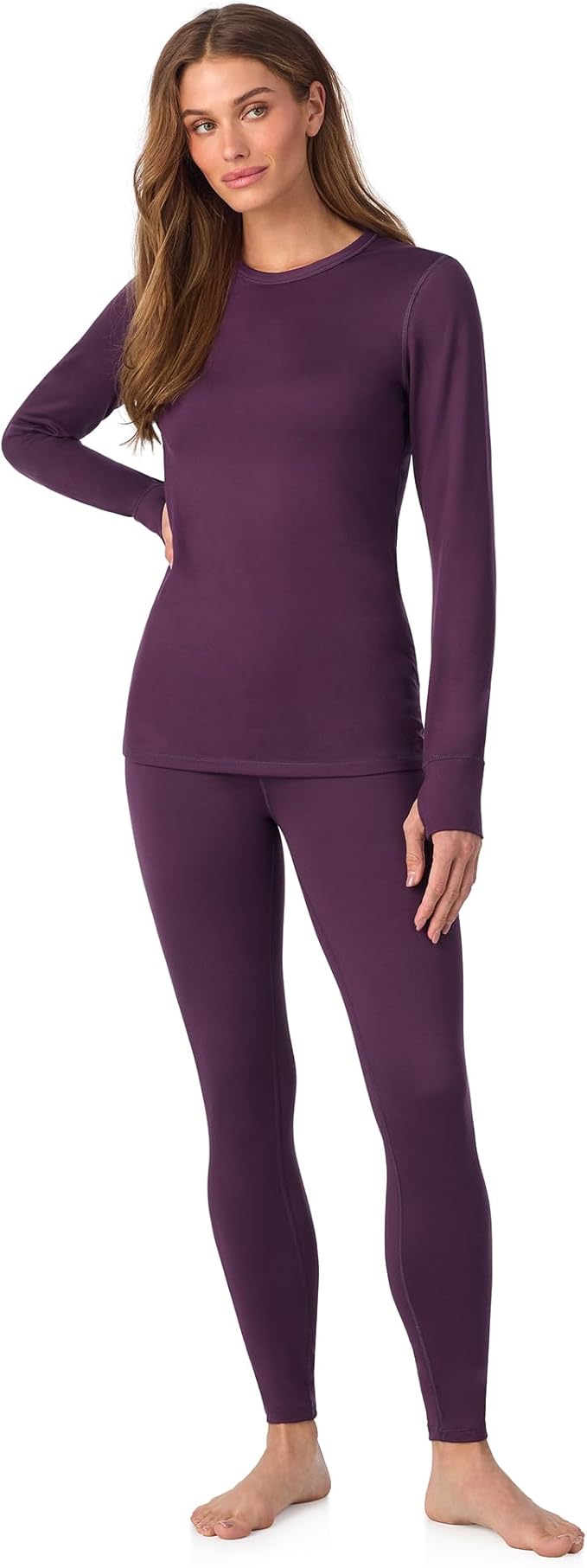 Cuddl Duds Womens Fleece Lined Thermal Base Layer Set – Long Sleeve Shirt & Leggings for Cold Weather – Lounge Set for Women