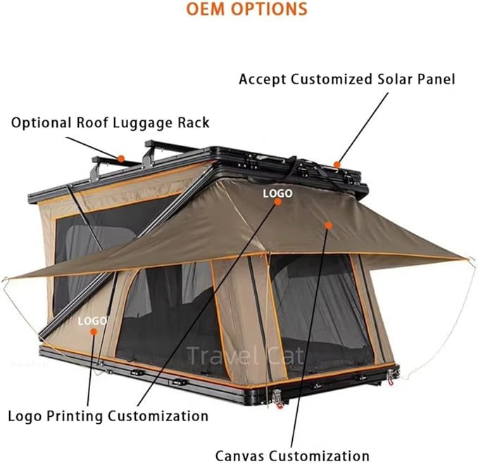 Travel Cat Rooftop Tent Hard Shell Roof Top Tent Hardshell Suitable for Jeep SUV Truck Van 3-4 Person Gray