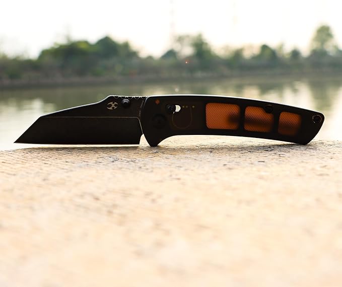 KANSEPT Main Street Pocket Folding Knife, 3.36''Black Ticn Coated 154CM Sharp Blade, Light Brown Acrylic Handle with Axis Lock Thumb Stud, Perfect Clip for Camping Fishing Gift Everyday Carry T1015v8