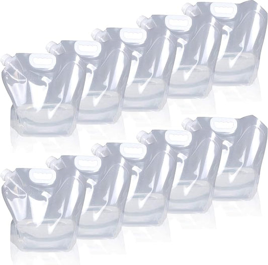 Soddeph Collapsible Water Container Bag, BPA Free Food Grade Clear Plastic Storage Jug for Sport Camping Riding Mountaineer,Freezable, Food Grade (10-pack-2.6 Gal)
