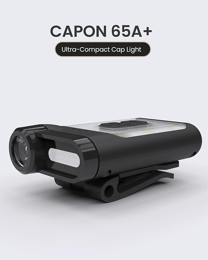 Claymore Capon 65A+ Black Ultra-Light Clip-On Cap Light ??USB-C Rechargeable 230LM LED Compact Headlamp | 3 Modes IP54 Water-Resistant Up to 19 Hrs Runtime for Camping, Running, Outdoor