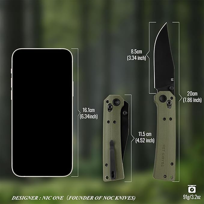 Pathwright Folding Pocket Knife, 3.54" 14C28N Blade and G10 Handle with Axis Lock, Everydaycarry Knives for Outdoor Indoor Pocket Knife with Pocket Clip for Men Women OD Green