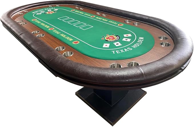 Poker Table 96 inches for 10 Player Casino Texas Holdem Games with Green Speed Cloth Dimmable LED Cup Holders