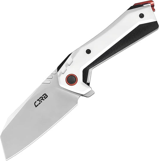 CJRB Tigris Pocket Knife, Folding Knife with AR-RPM9 Powder Steel Stonewash Blade Black & White G10 Handle for EDC Camping Hunting (J1919)