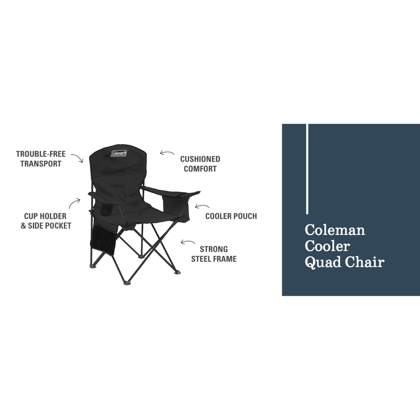 Coleman Portable Camping Chair with 4-Can Cooler, Cushioned Seat & Back with Side Pockets & Cup