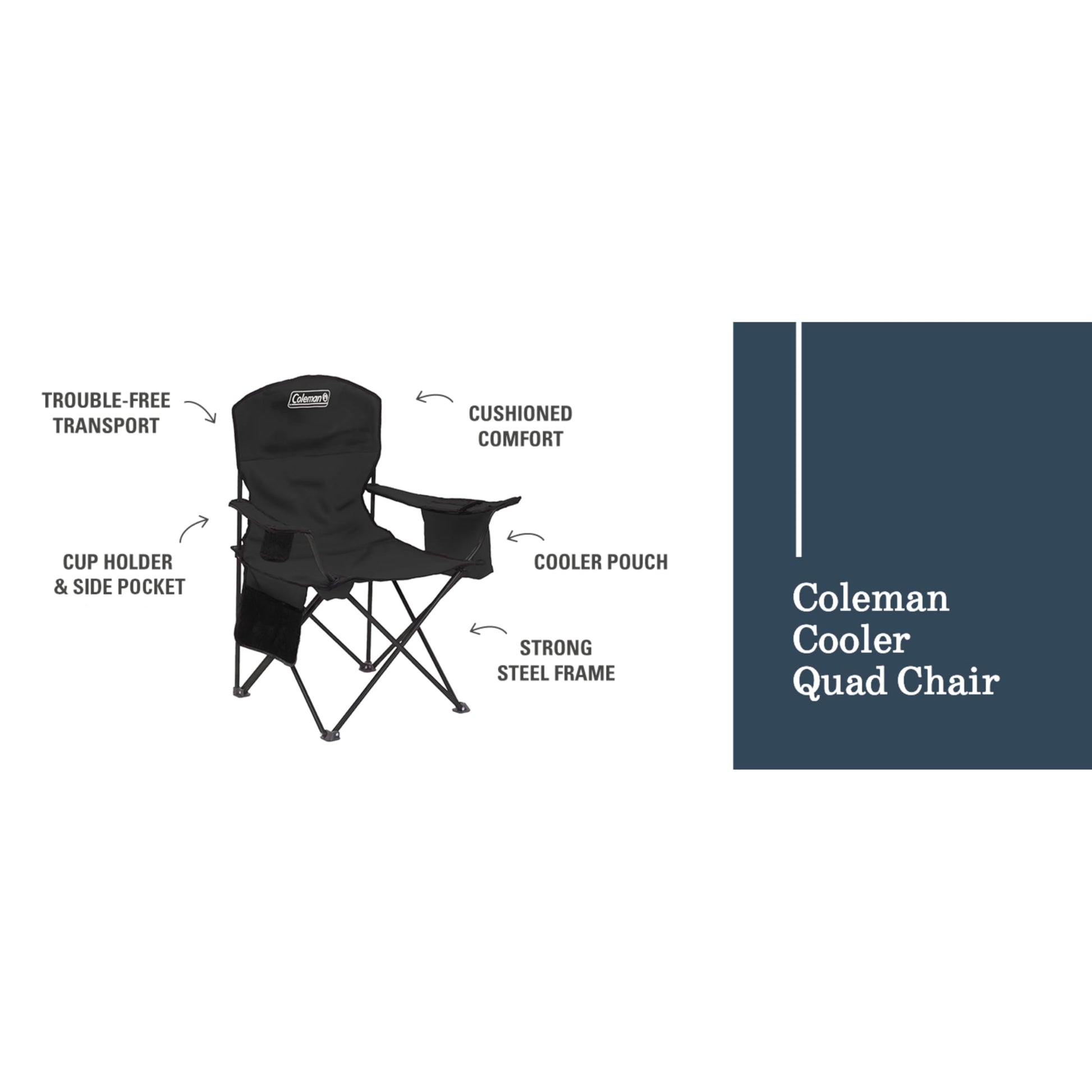 Coleman Portable Camping Chair with 4-Can Cooler, Cushioned Seat & Back with Side Pockets & Cup