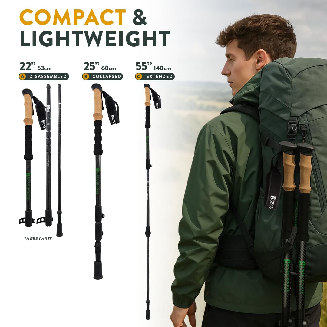 100% Carbon Fiber Trekking Poles by USA Brand - Ultra Strong Lightweight Collapsible Hiking Poles