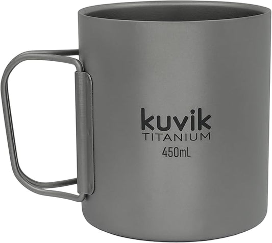Kuvik Double-Walled Titanium Mug 450ml (15.2 oz) - Ultralight and Compact Mug for Backpacking, Camping, and Everyday Use