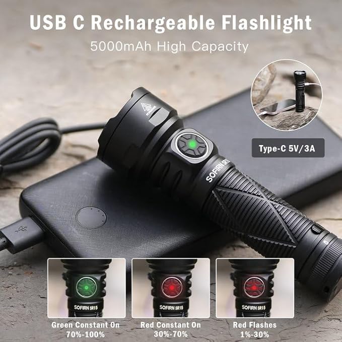 Sofirn SR15 Rechargeable Flashlight High Lumen, 4500 Lumen Super Bright Pocket Flashlight with Magnetic Base & IP68 Waterproof, Long Beam Distance EDC Flashlight for Emergency, Repair, Camping, Hiking
