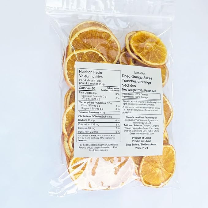 Mkostlich Dried Orange Slices Bulk 8.81oz/250g, Natural Dehydrated Orange Slice for Cocktails/ Christmas Decor/ Candles/ Crafts, No Sugar Added