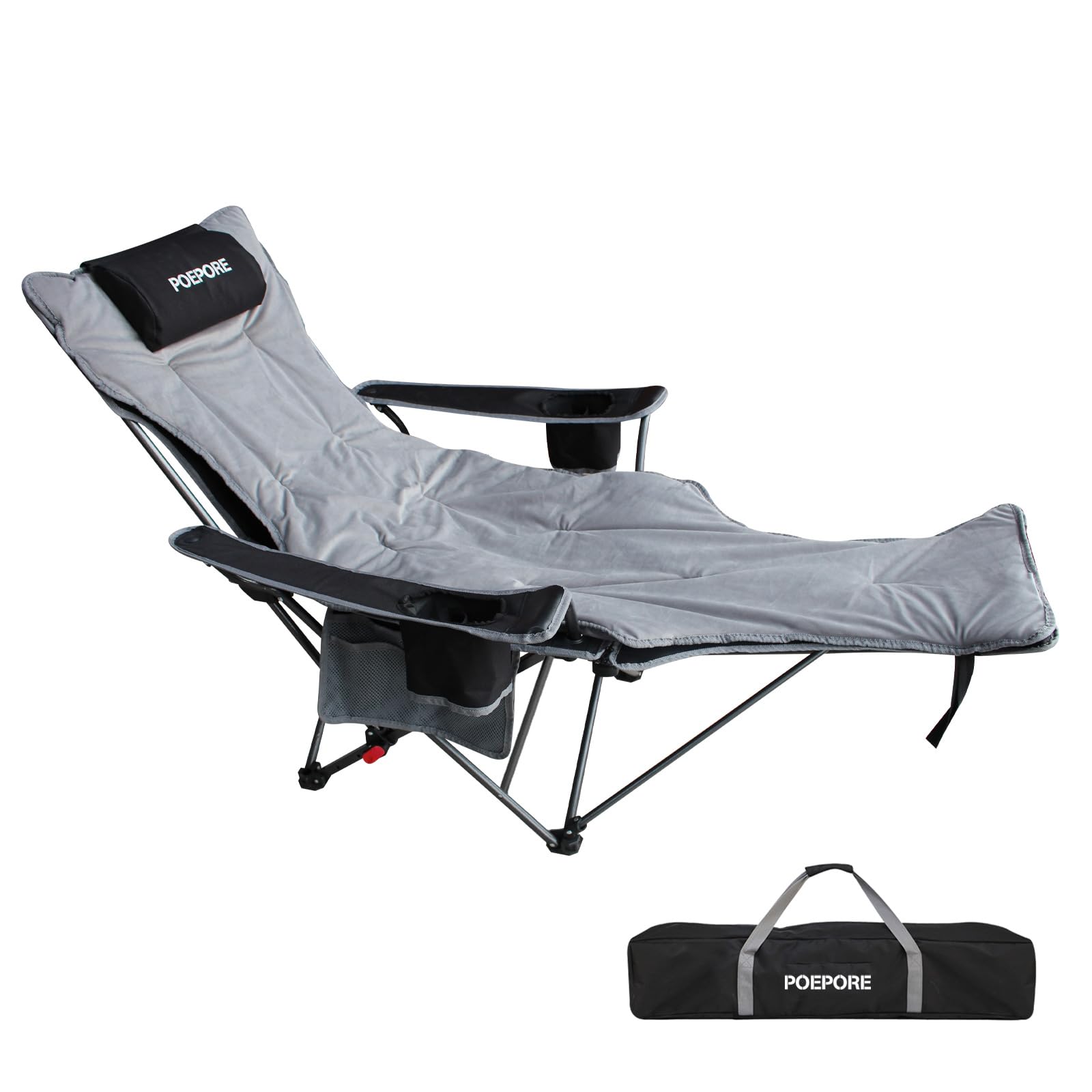 POEPORE Reclining Camping Chair with Removable Footrest Lounge Chair with Headrest, Cotton Cushion