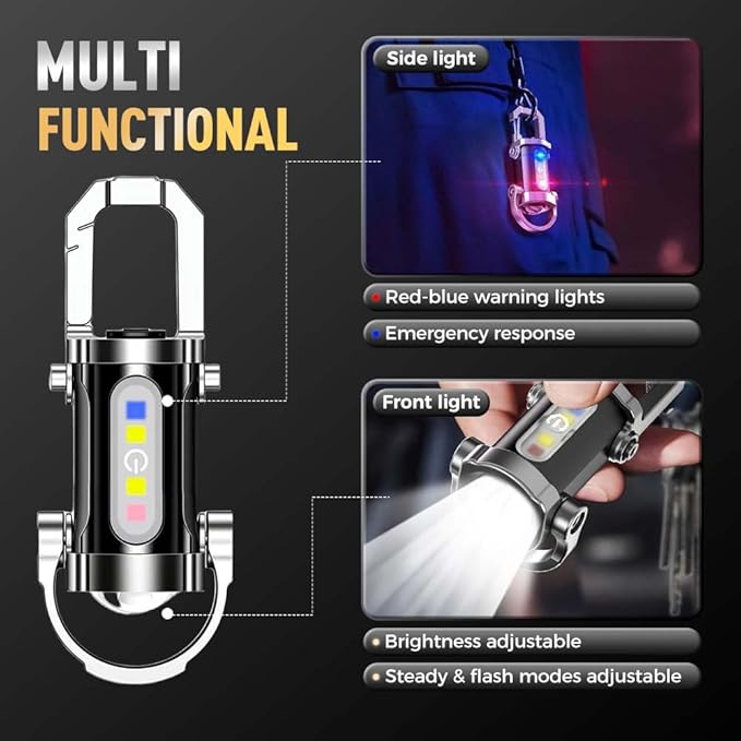 Portable Rechargeable Keychain Flashlights, Multifunction Waterproof Keychain Flashlight with 7 Light Modes, Mini Compact Pocket COB Light for Night Working, Running, Walking, Camping, Fishing, Hiking