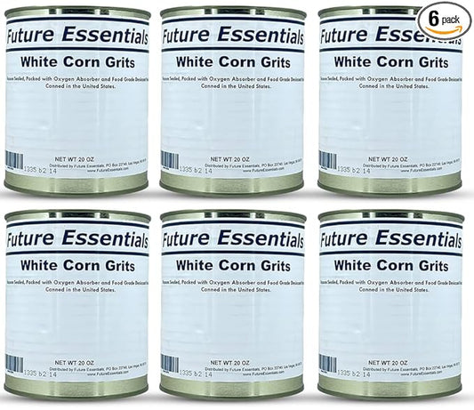 Freeze Dried White Corn Grits | Dry Corn for Quick Meals Old Fashioned Premium Grits Shelf Stable Emergency Food | Hiking, Backpacking & Camping | Easy Prep Survival Food | #10 Can Pack of 6