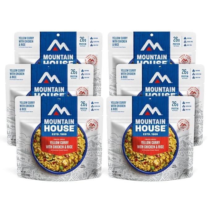 Mountain House Yellow Curry with Chicken & Rice | Freeze-Dried Backpacking & Camping Food | 6-Pack |Gluten-Free