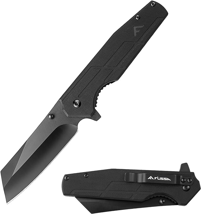 FLISSA Pocket Knife, 3.5" Folding Stonewash Blade Tactical Knife, G10 Handle, for Outdoor, Survival, Hunting and Camping, Great Gifts for Dad