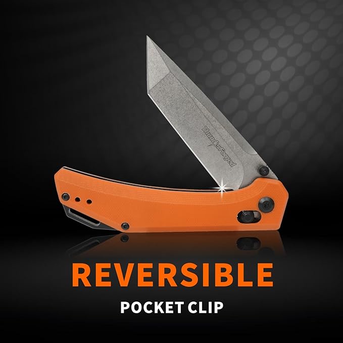 ThundeForged Camping Folding Knife - EDC Folding Knife with Crossbar Lock, 14C28N Steel Blade, Orange G10 Handle Lightweight Tactical Pocket Knife for Camping Outdoor Survival Hiking