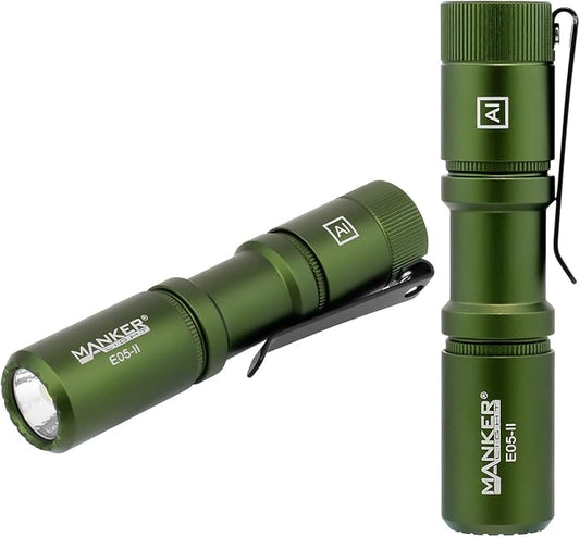 Manker E05 II High Output EDC Flashlight Eeay to Carry, for Camping, Hiking (Army Green, 1300 Lumens 6500K Cool White)