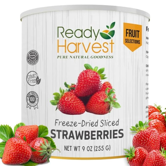 Ready Harvest Freeze Dried Strawberries - Full Can 24 Servings, 9 oz - 100% Natural, Healthy Everyday Snacks Bulk - Premium Quality & Crispy Fresh Taste - Emergency Survival Food Supply - 30-Year Shelf Life