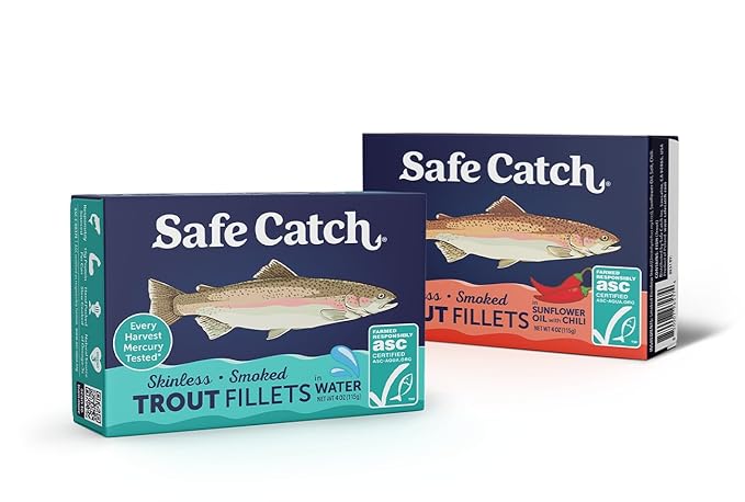 Safe Catch Smoked Rainbow Trout Fillets in Water and in Sunflower Oil with Chili, Skinless and Boneless Canned Fish, Mercury Tested, Variety Pack of 12