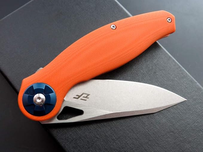 Eafengrow EF76 Ball Bearing Folding Knife for Camping EDC Pocket Knife with G10 Handle & D2 Stone-washed Blade Hunting Outdoor Tool (EF76-orange)